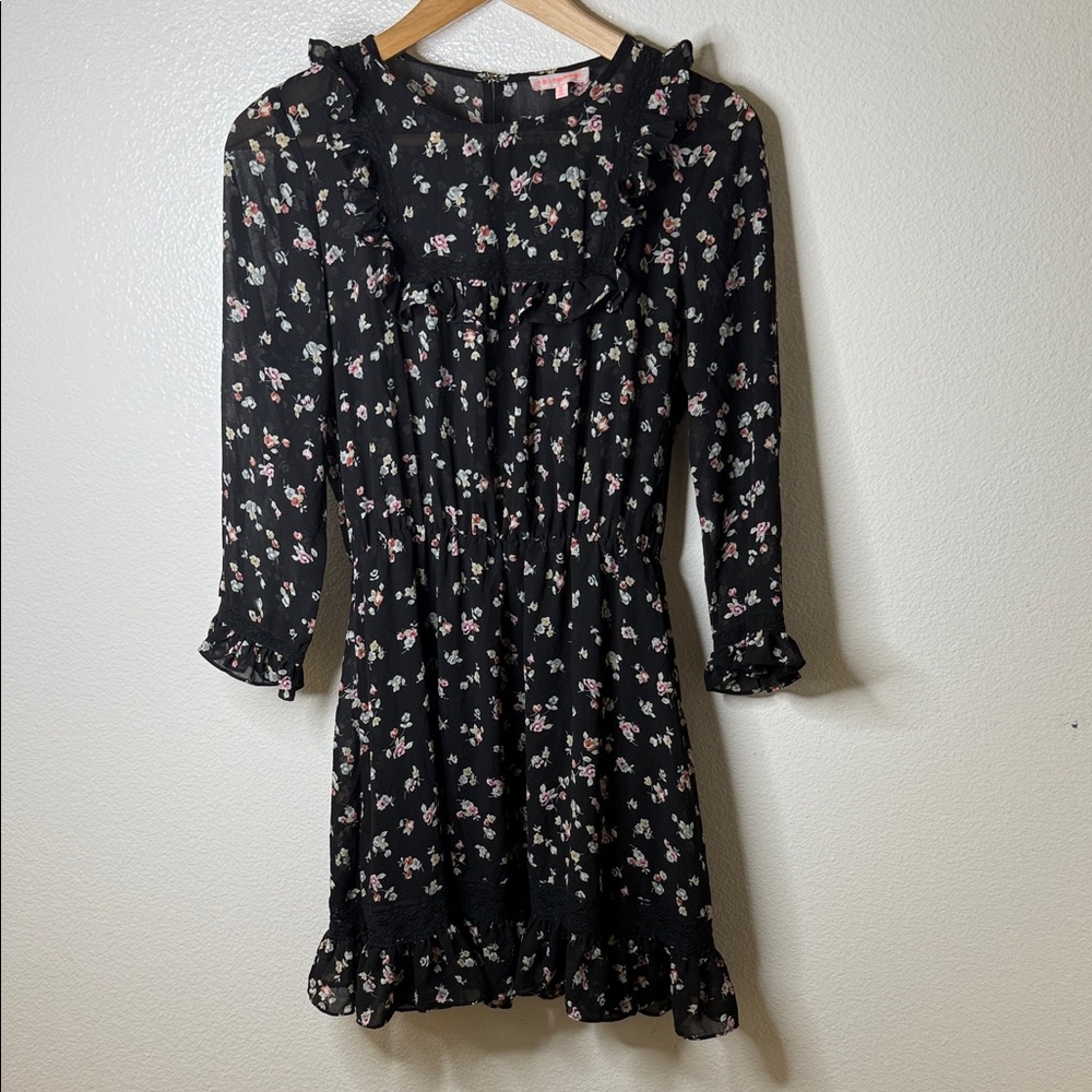 re:named Black Floral Ruffle Dress